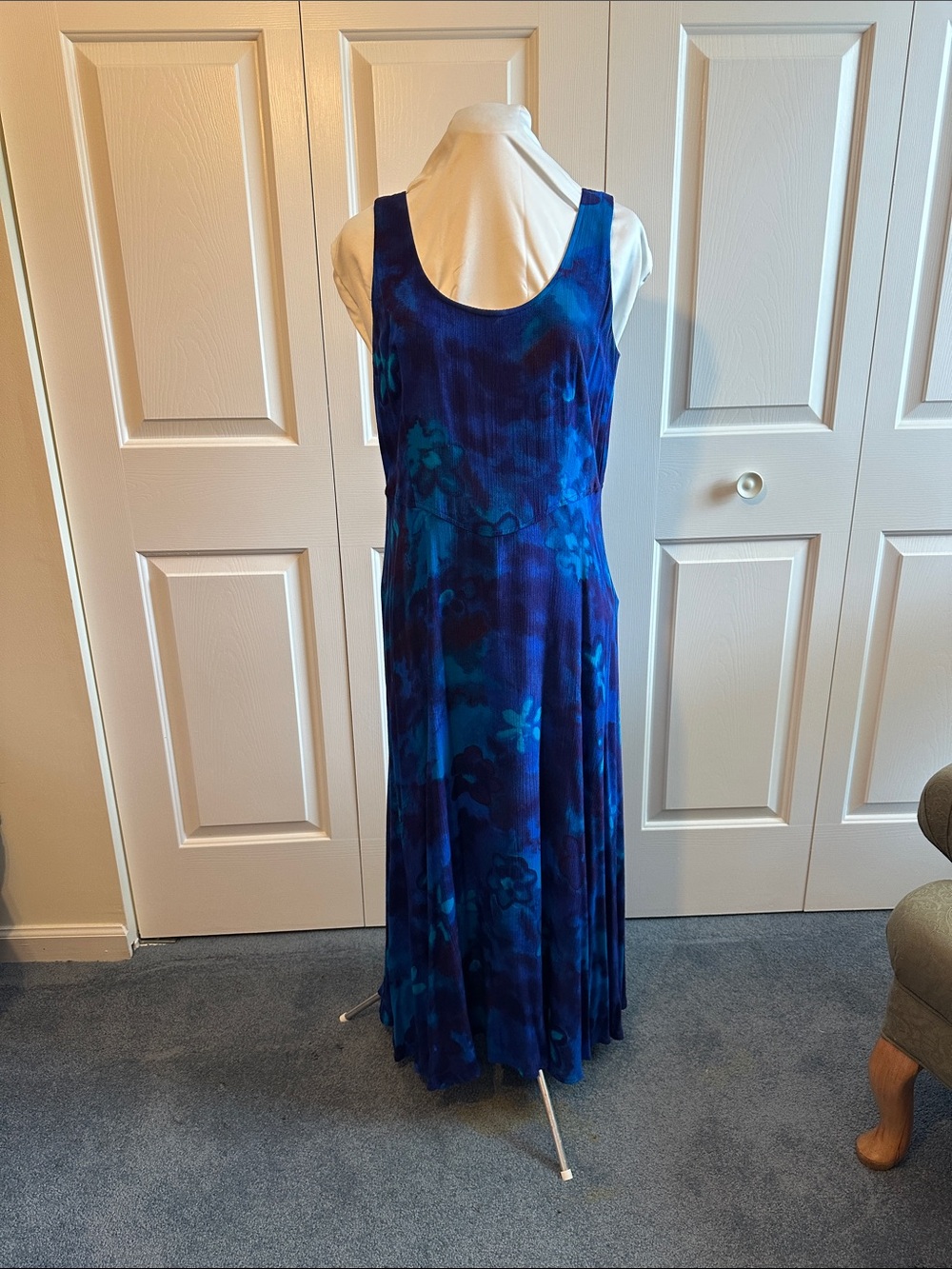 Rabbit Rabbit Rabbit Deep Blue Floral Scoop Neck Maxi Dress